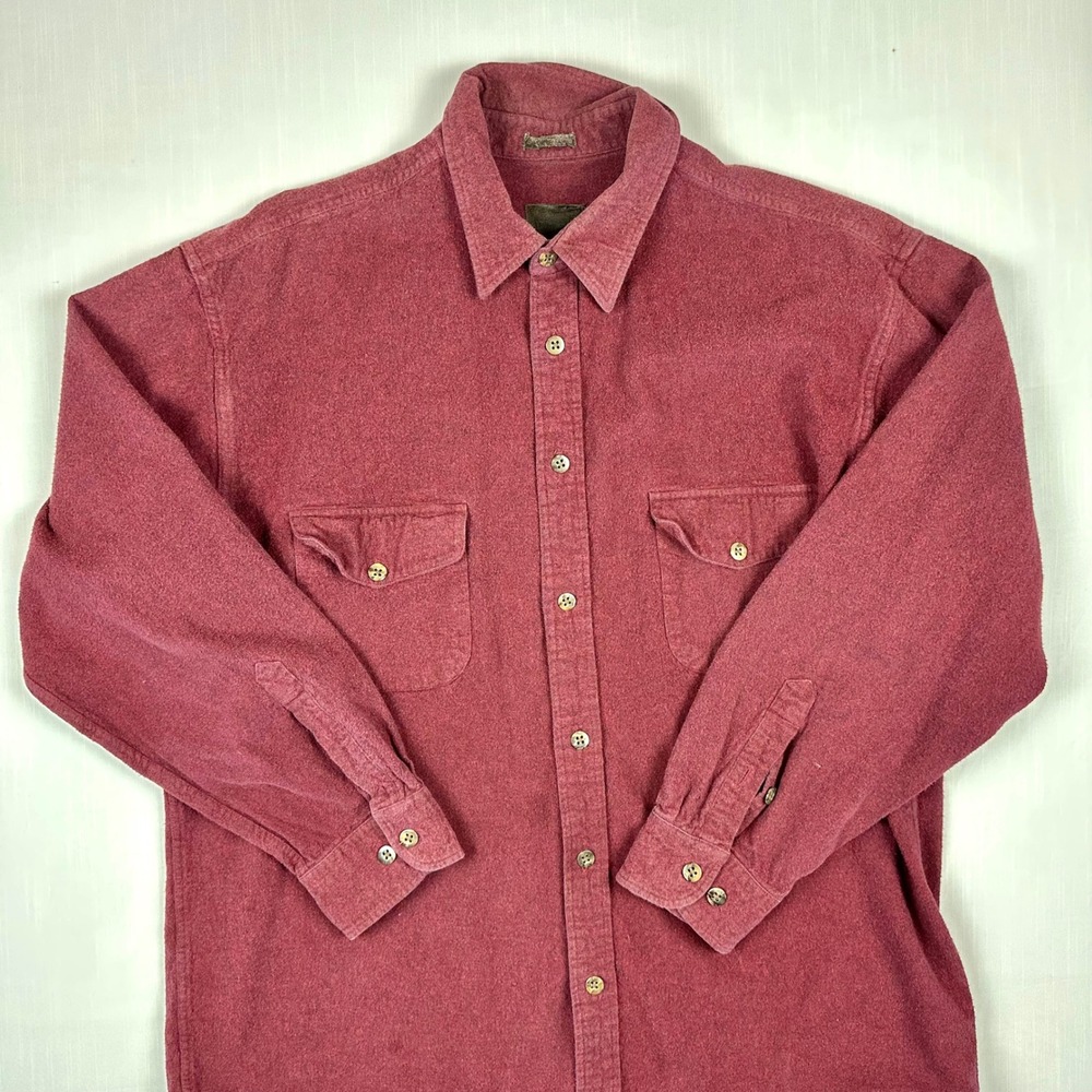 Vintage Red Heavy Cotton Flannel Button Down Shirt Mens XLT Burgundy Turkey